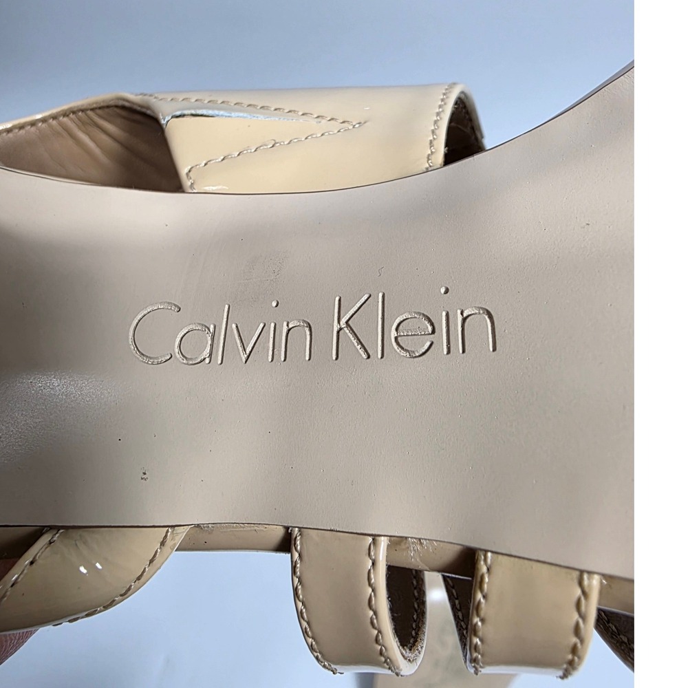 Calvin Klein Nude Patent Strappy Slingback Stiletto Heeled Sandals Womens Size 6 - Picture 5 of 5